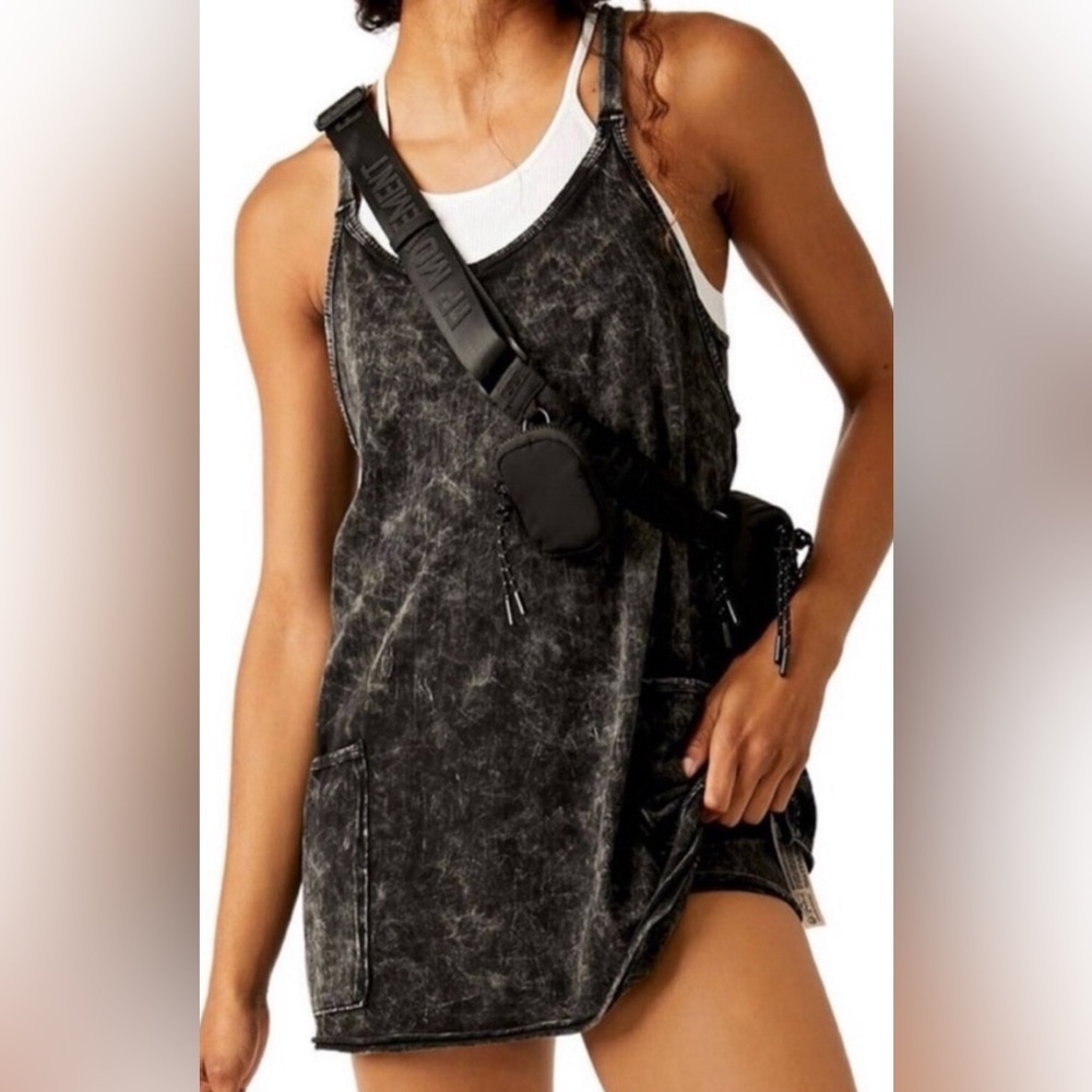 NWOT Free People Hot Shot Mini Dress With Pockets In Washed Black XS